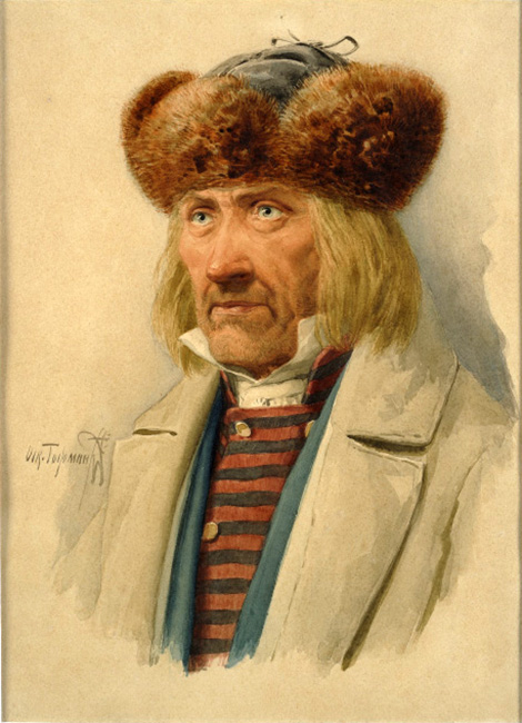 farmer with fur hat